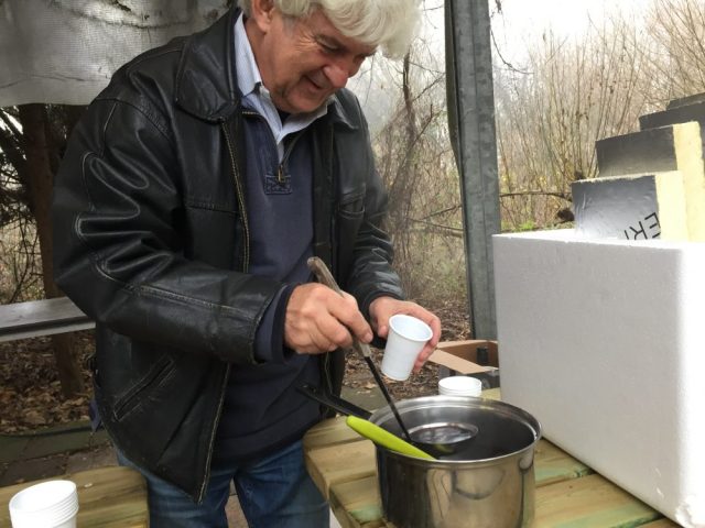 Pat Turner with mulled wine