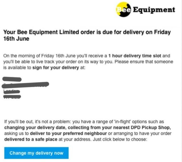 Bee equipment order